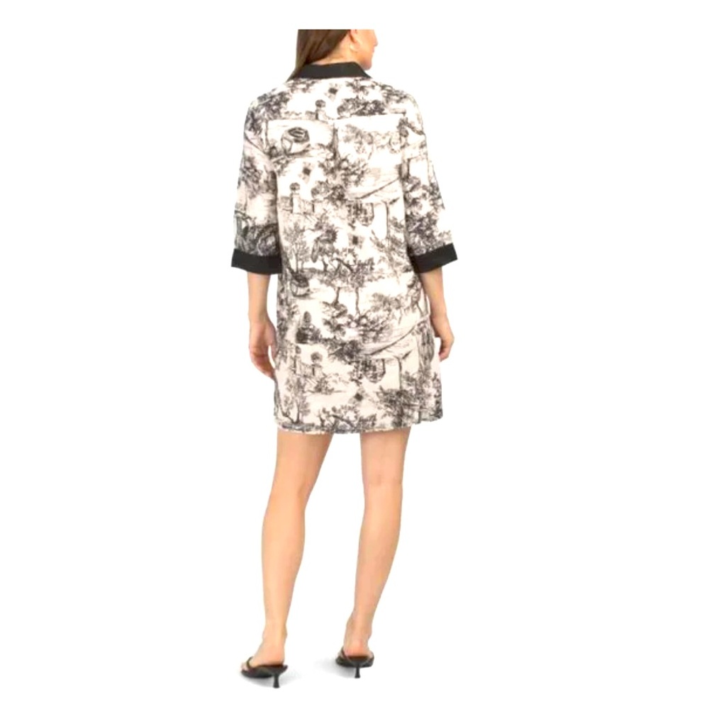 🖤SPIGHE DI LINO Italy Linen Blend Elbow Sleeve Toile
Print Mini Shirt Dress🖤 - Picture 8 of 9